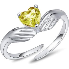 FOREVER QUEEN Heart Birthstone Ring 925 Sterling Silver Hug Ring for Women Girls Adjustable Hugging Hands Come to My Arm Embrace Ring Birthday Anniversary Valentine Mother Day Gift