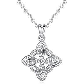 INFUSEU Sterling Silver Irish Jewelry, Celtic Claddagh Witches Knot Necklace for Women Teen Girls