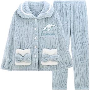 طقم بيجامات نسائي منفوش دافئ من الصوف المرجاني ملابس نوم كاواي فضفاضة من القطيفة ملابس نوم غامضة لطيفة ملابس تنحيف لفصل الشتاء in Kuwait