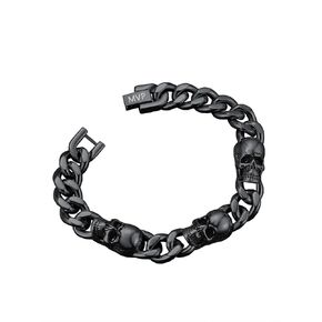 ChainsProMax Men Cuban Link Bracelet Skull Bracelets, 7.5"-9" Inches, Stainless Steel/Gold Plated/Black-Send Gift Box in Kuwait