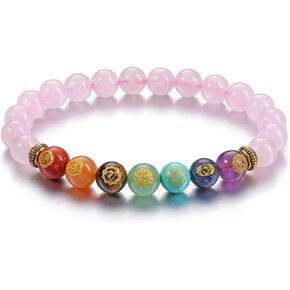 VadiForest Natural 8mm 7 Chakra Stone Crystal Bracelet Reiki Healing Crystal Gemstone Beads Men Women Stretch Bracelet for Meditation, Protection