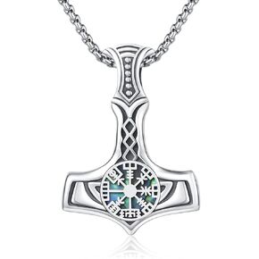 YEESIA Mjolnir Necklace S925 Sterling Silver Vegvisir Thors Hammer Neckalce Viking Norse Nordic Necklaces Gifts for Men Boys