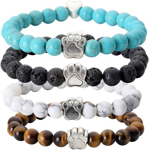 Jovivi Vintage Lava Stone Healing Power Crystal Dog Paw Charm Elastic Stretch Beaded Bracelets in Saudi Arabia