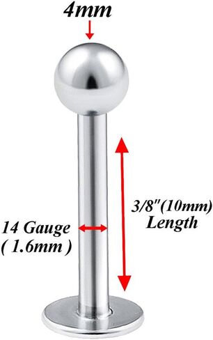 Bodyjewellery 4 قطعة 14 جرام Labret ترصيع الشفاه الدائري ثعبان العنكبوت لدغة إلى الأمام اللولب مونرو داليا الداخلية محارة الجراحية الصلب 4 مللي متر الكرة اختيار حجم in Kuwait