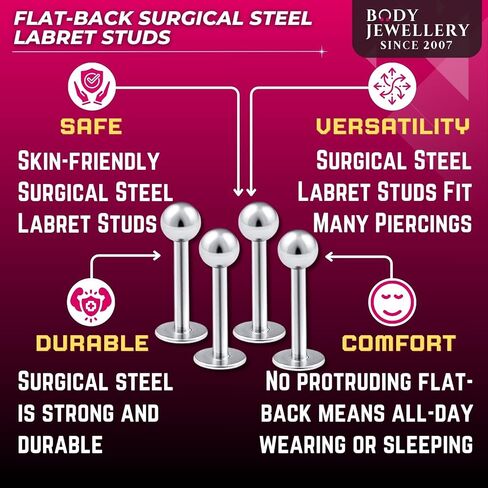 Bodyjewellery 4 قطعة 14 جرام Labret ترصيع الشفاه الدائري ثعبان العنكبوت لدغة إلى الأمام اللولب مونرو داليا الداخلية محارة الجراحية الصلب 4 مللي متر الكرة اختيار حجم in Kuwait