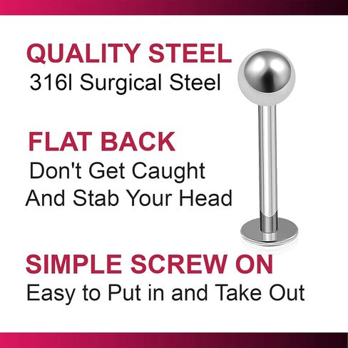 Bodyjewellery 4 قطعة 14 جرام Labret ترصيع الشفاه الدائري ثعبان العنكبوت لدغة إلى الأمام اللولب مونرو داليا الداخلية محارة الجراحية الصلب 4 مللي متر الكرة اختيار حجم in Kuwait