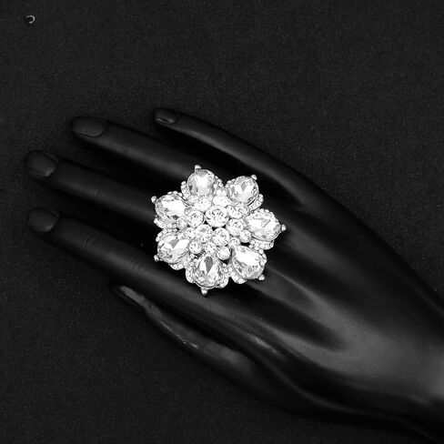 chaoyite Flower Shape Crystal Cocktail Stretch Ring Party Prom Floral Statement Elastic Ring for Women in Saudi Arabia