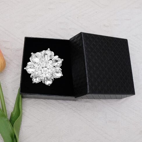 chaoyite Flower Shape Crystal Cocktail Stretch Ring Party Prom Floral Statement Elastic Ring for Women in Saudi Arabia