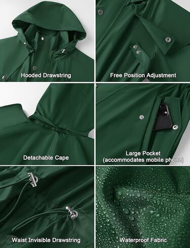 سترات المطر الطويلة للنساء من Avoogue مقاومة للماء وخفيفة الوزن وغطاء للرأس وقابلة للتعبئة ومعاطف مطر قابلة للفصل in Kuwait