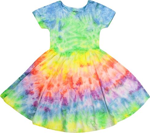 Just Love Girls Twirl Dress Girls Short Sleeve Twirly Skater Dress Tie Dye in Saudi Arabia