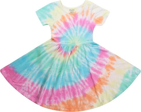Just Love Girls Twirl Dress Girls Short Sleeve Twirly Skater Dress Tie Dye in Saudi Arabia
