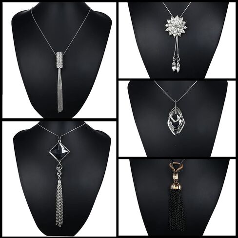 Subiceto 5 قطع سترة طويلة قلادة للنساء قلادة طويلة مجموعة قلادة Y زهرة حجر الراين شرابة ثلاثية المكدس مكعب زركونيا قلادة قلادة المجوهرات in Kuwait