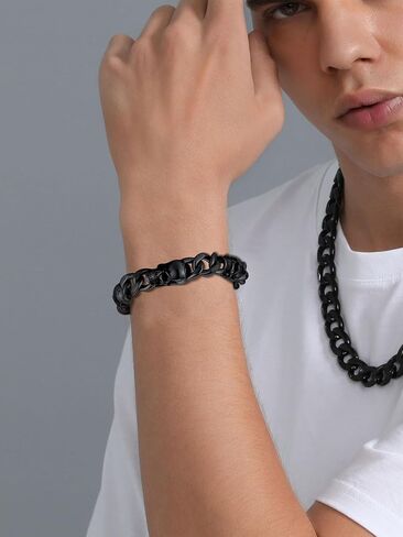 ChainsProMax Men Cuban Link Bracelet Skull Bracelets, 7.5"-9" Inches, Stainless Steel/Gold Plated/Black-Send Gift Box in Kuwait