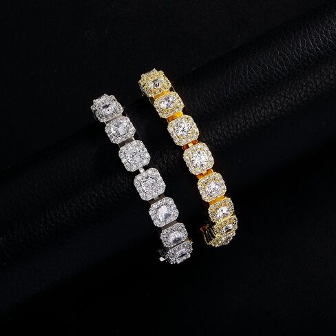 YOSZO Mens Bracelet 10MM Tennis Bracelets for Women 18K Gold Plated Iced Out CZ 1 Row Diamond Tennis Chain Silver Bracelet Gift in Saudi Arabia
