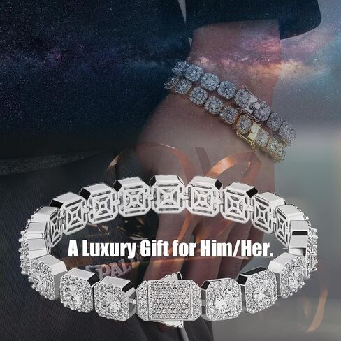 YOSZO Mens Bracelet 10MM Tennis Bracelets for Women 18K Gold Plated Iced Out CZ 1 Row Diamond Tennis Chain Silver Bracelet Gift in Saudi Arabia