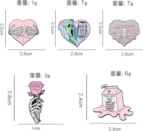 KUPOOL 5Pcs Cartoon Pink Skull Rose Heart Shape Metal Enamel Badge Fashion Pink Punk Enamel Pins Creative Call Me Brooches Lapel Badges Gothic Fun Jewelry Gift for Friends in Saudi Arabia
