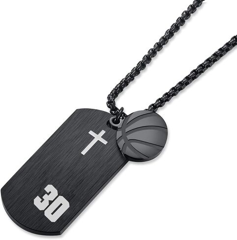 VI.SPORT Player Number 30 Basketball Cross Necklace Dog Tag Pendant, Religious Christian Verse Charm Chain Inspiring Faith I Can Do All Things Jewelry (Black) in Saudi Arabia