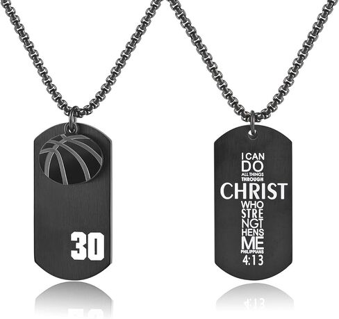 VI.SPORT Player Number 30 Basketball Cross Necklace Dog Tag Pendant, Religious Christian Verse Charm Chain Inspiring Faith I Can Do All Things Jewelry (Black) in Saudi Arabia