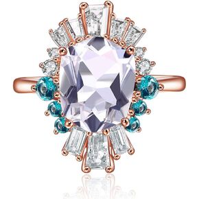 LAZLUVU Women Flower Rings Oval White Opal Cubic Zirconia Band Rose Gold Plated Promise Ring for Women Christmas Jewelry Gift