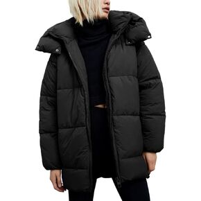 Gihuo Womens Quilted Puffer Coat Hoodie Winter Oversized Mid-Length Padded Down Jacket Warm Heavyweight Bubble Outerwear
