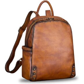 IVTG Genuine Leather Backpack for Women Vintage Real Leather Knapsack Purse Rucksack Fashion Daypack Bag High Capacity (Brown)