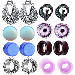 8 أزواج من الفولاذ البحري المرأة استرخى المقاييس الأذن أنفاق المقابس سيليكون أوبال حجر الفيروز أقراط خشبية مقاييس القط الأسود 2G-5/8 in Kuwait