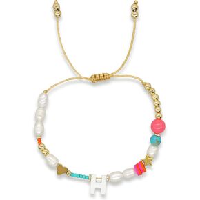 Agriajun Initial Pearl Beaded Adjustable Bracelets for Women Teen Girls, Cute Handmade Gold Clay Beads Friendship Heart Letter Name Bracelet Holiday Beach Jewelry Friend Gift in Kuwait