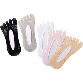 JJLEAF Toe Socks, 5 Pairs No Show Low Cut Five Finger Socks Athletic for Women Toe Separated Socks with Gel Tab