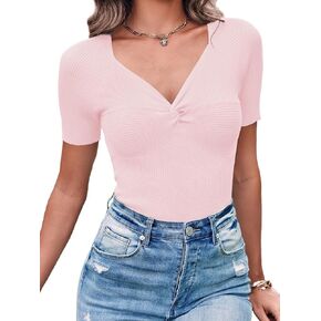 قطع علوية نسائية بأكمام قصيرة من ARTFREE ورقبة على شكل V للخروج للصيف غير رسمي لطيف ومتماسك للتخسيس بلوفر أمامي وقمصان in Kuwait