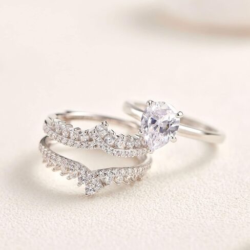 Newshe خواتم الزفاف للنساء خاتم الخطوبة محسن الفرقة طقم الزفاف الفضة الاسترليني 1.8Ct تشيكوسلوفاكيا حجم 5-10 in Kuwait