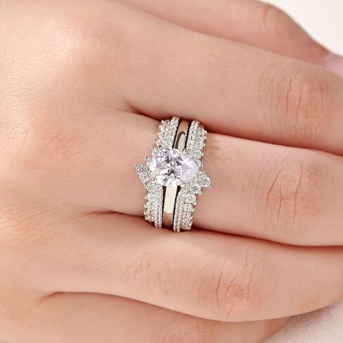 Newshe خواتم الزفاف للنساء خاتم الخطوبة محسن الفرقة طقم الزفاف الفضة الاسترليني 1.8Ct تشيكوسلوفاكيا حجم 5-10 in Kuwait