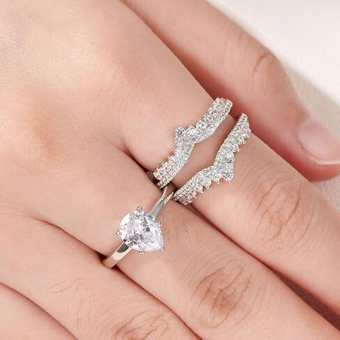 Newshe خواتم الزفاف للنساء خاتم الخطوبة محسن الفرقة طقم الزفاف الفضة الاسترليني 1.8Ct تشيكوسلوفاكيا حجم 5-10 in Kuwait