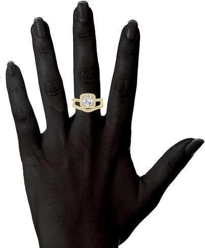 OPOMOMO خواتم خطوبة زفاف اثنين في واحد، مجموعة خواتم زفاف هالة الخلود مطلية بالذهب عيار 18 قيراطًا in Kuwait