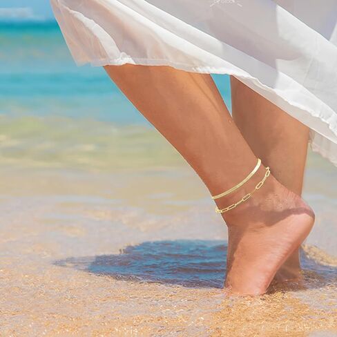 OHEDOS Gold Ankle Bracelets for Women, 14K Gold Anklets for Women Waterproof Cuban Link Anklets Set Layered Anklet Bracelets for Women Anklet for Women Gold Jewelry Gift in Saudi Arabia