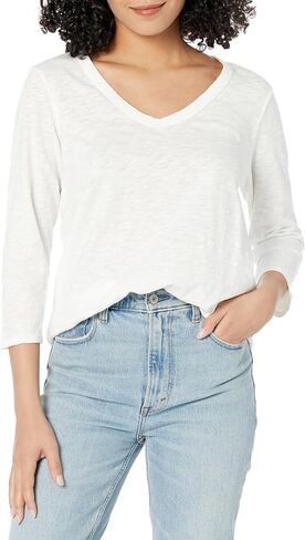 تي شيرت نسائي من Mod-o-doc بأكمام 3/4 ورقبة على شكل حرف V مع حاشية منحنية in Kuwait