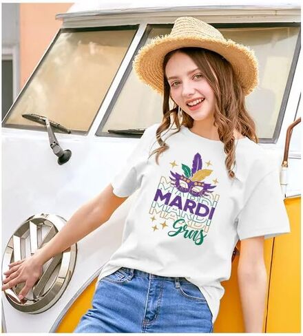 ماردي غرا قميص المرأة أقنعة الجرافيك تي شيرت مجنون بلينغ موكب الشارع كرنفال تحت عنوان قصيرة الأكمام تي شيرت in Kuwait