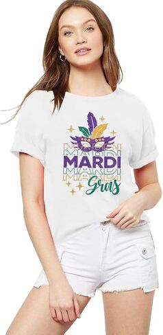 ماردي غرا قميص المرأة أقنعة الجرافيك تي شيرت مجنون بلينغ موكب الشارع كرنفال تحت عنوان قصيرة الأكمام تي شيرت in Kuwait