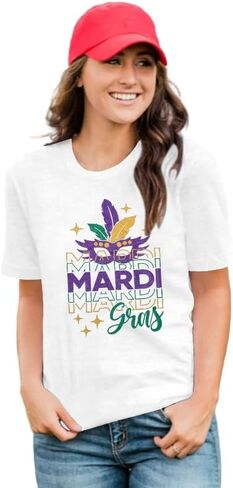 ماردي غرا قميص المرأة أقنعة الجرافيك تي شيرت مجنون بلينغ موكب الشارع كرنفال تحت عنوان قصيرة الأكمام تي شيرت in Kuwait