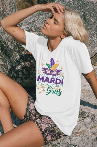 ماردي غرا قميص المرأة أقنعة الجرافيك تي شيرت مجنون بلينغ موكب الشارع كرنفال تحت عنوان قصيرة الأكمام تي شيرت in Kuwait