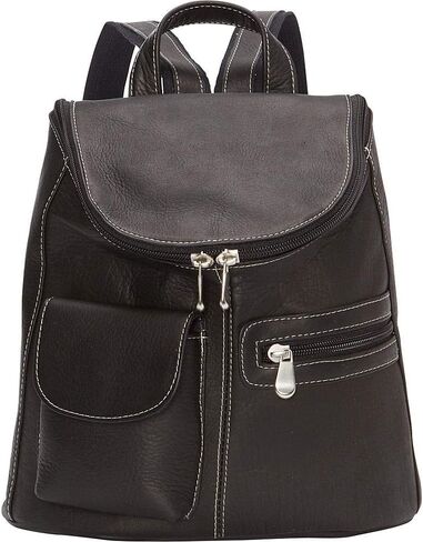 حقيبة ظهر نسائية كلاسيكية من جلد Lafayette من Le Donne - جلد فاكيتا كولومبي فاخر محبب بالكامل، 27.94 سم × 25.4 سم × 11.43 سم (كحلي) in Kuwait