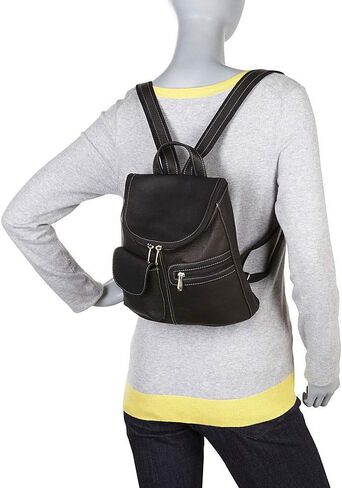 حقيبة ظهر نسائية كلاسيكية من جلد Lafayette من Le Donne - جلد فاكيتا كولومبي فاخر محبب بالكامل، 27.94 سم × 25.4 سم × 11.43 سم (كحلي) in Kuwait