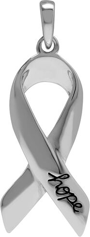 Silvershake Antique Finishing or Yellow Gold Plated 925 Sterling Silver Hope and Cancer Awareness Ribbon Pendant Charm or Pendant with 18 Inches Chain Necklace Jewelry for Women or Teens in Saudi Arabia