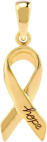 Silvershake Antique Finishing or Yellow Gold Plated 925 Sterling Silver Hope and Cancer Awareness Ribbon Pendant Charm or Pendant with 18 Inches Chain Necklace Jewelry for Women or Teens in Saudi Arabia