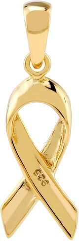 Silvershake Antique Finishing or Yellow Gold Plated 925 Sterling Silver Hope and Cancer Awareness Ribbon Pendant Charm or Pendant with 18 Inches Chain Necklace Jewelry for Women or Teens in Saudi Arabia