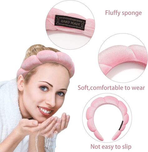 Ayesha Spa Headband for Women Sponge Headband for Washing Face Clouds Soft Hairband Skincare Makeup Headbands for Women Girls Shower Makeup Skincare (Pink) in Saudi Arabia