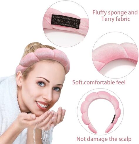 Ayesha Spa Headband for Women Sponge Headband for Washing Face Clouds Soft Hairband Skincare Makeup Headbands for Women Girls Shower Makeup Skincare (Pink) in Saudi Arabia