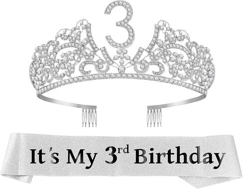 مجموعة وشاح وتاج عيد الميلاد الثالث من VeryMerryMakering للفتيات - وشاح لامع + تاج من حجر الراين مع زهور - هدية وديكور مثالي لحفلات الأميرة in Kuwait