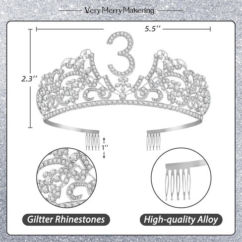 مجموعة وشاح وتاج عيد الميلاد الثالث من VeryMerryMakering للفتيات - وشاح لامع + تاج من حجر الراين مع زهور - هدية وديكور مثالي لحفلات الأميرة in Kuwait