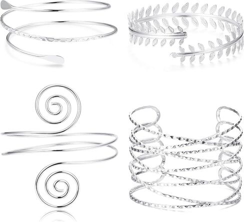 Jstyle 4Pcs Coil Upper Arm Cuff Open Arm Bracelet for Women Victorian Filigree Swirl Boho Armband Bangle Armlet Adjustable in Saudi Arabia
