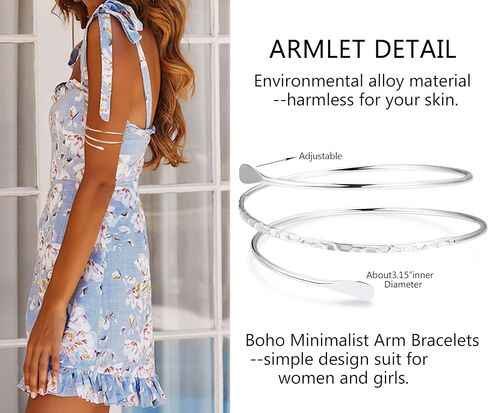 Jstyle 4Pcs Coil Upper Arm Cuff Open Arm Bracelet for Women Victorian Filigree Swirl Boho Armband Bangle Armlet Adjustable in Saudi Arabia